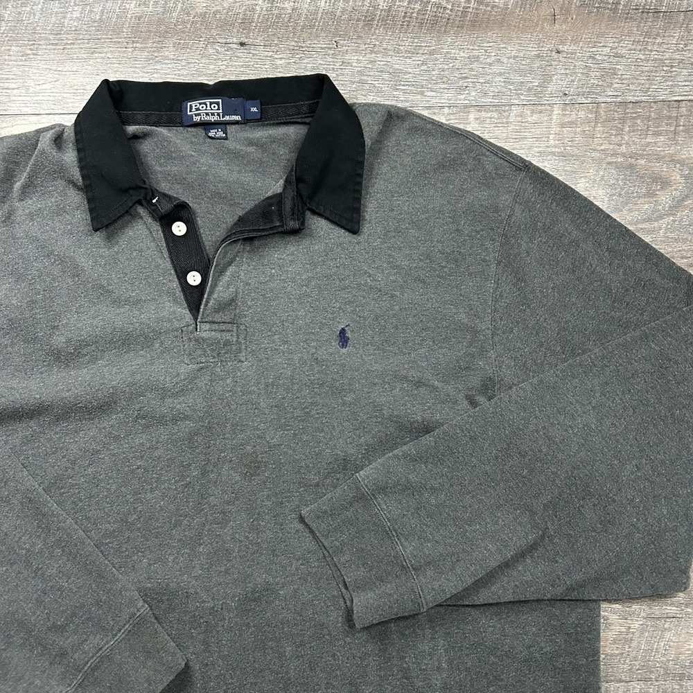 Vintage Polo Ralph Lauren Rugby Shirt Men XXL Grey Solid Long Sleeve